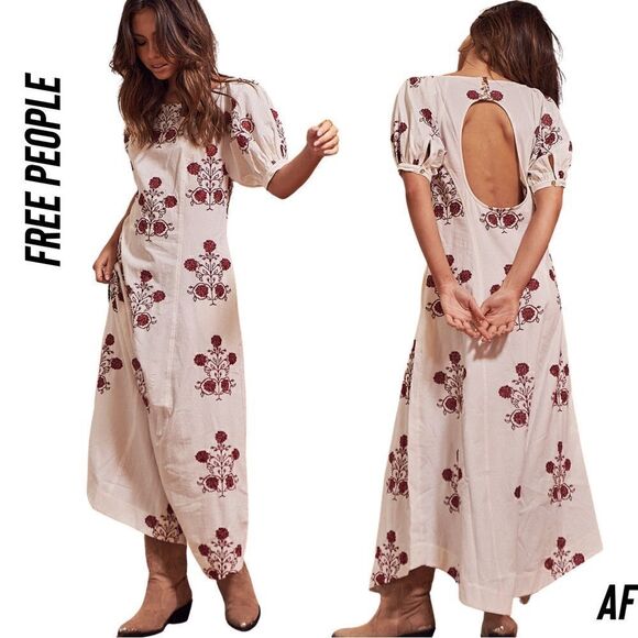FREE PEOPLE CACTUS FLOWER MAXI DRESS NEW LARGE WHITE WINE COMBO - Picture 1 of 10
